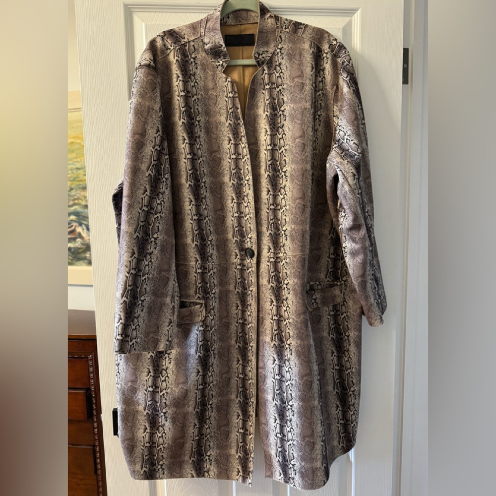 Blank NYC long faux suede snakeskin jacket trench coat.